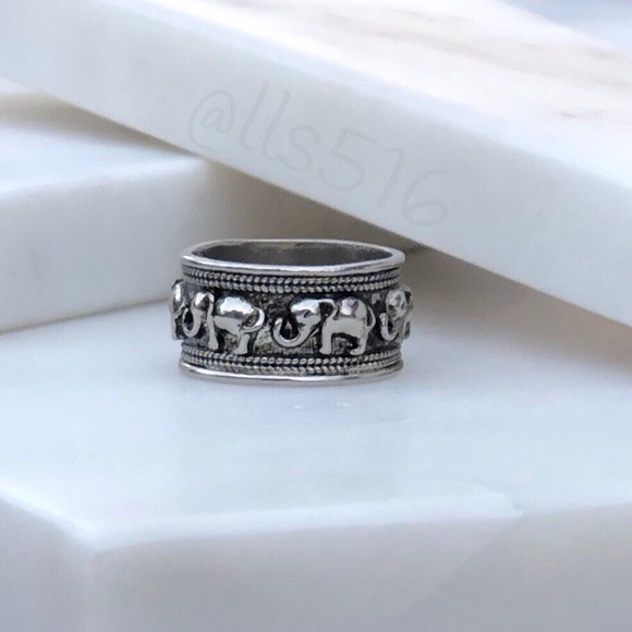 Boho Chunky Silver Tone Elephant Wide Band Ring 8 - Picture 8 of 8